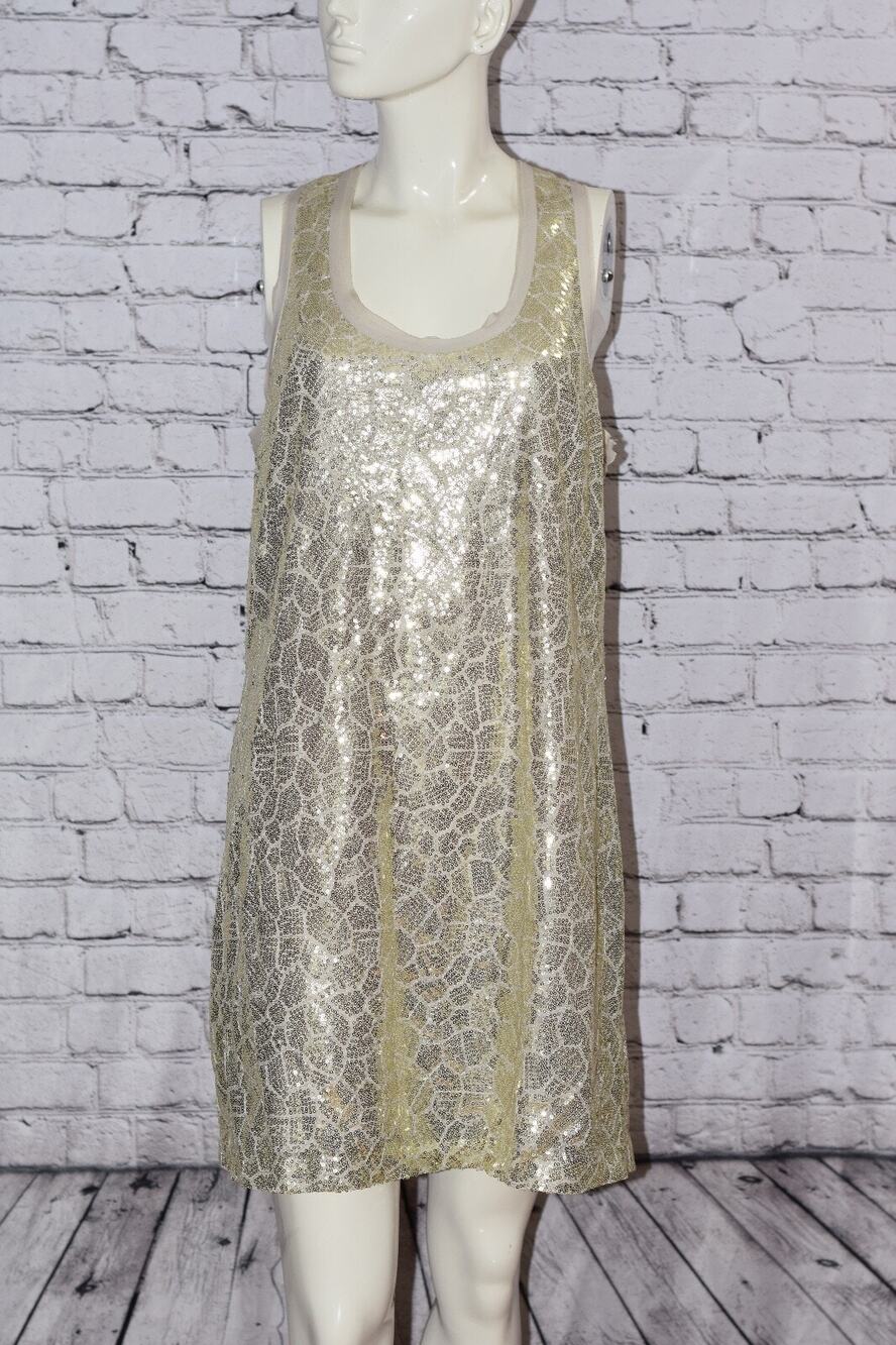 ALI RO Designer Gold Sequin Midi Party Cocktail Racerback Tank Dress Sz 10 NEW!
